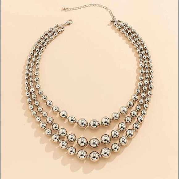 Beaded Ball Silver Multilayered Choker Necklace - Picture 3 of 6